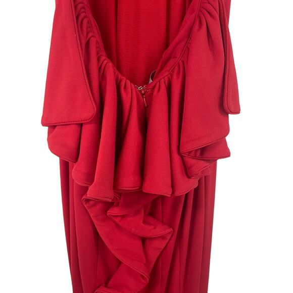 Jovani Style 21899 Fitted Jersey Halter Neck Ruffle Open Back Gown Red 2 ASIS - Picture 9 of 13